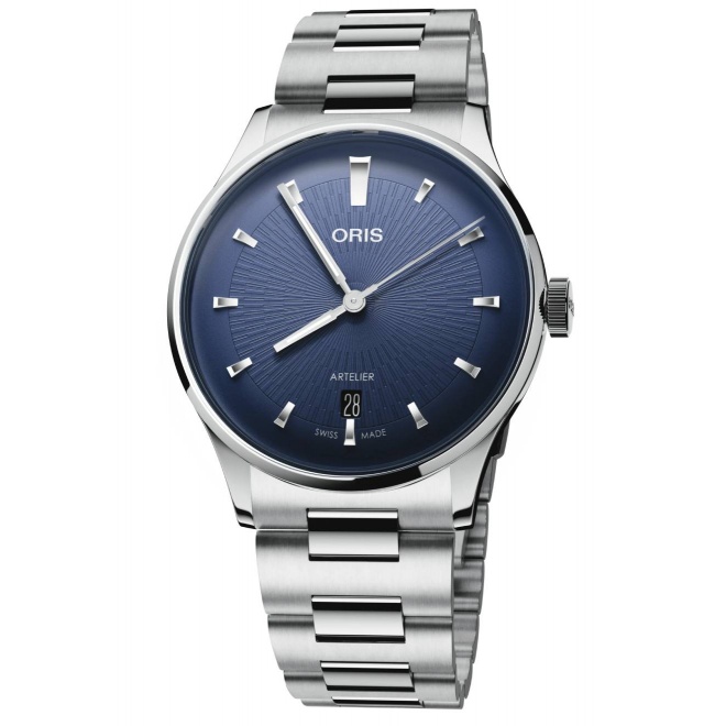 Oris Artelier Date ∅38 mm - 30 M, Esfera azul, brazalete de acero
