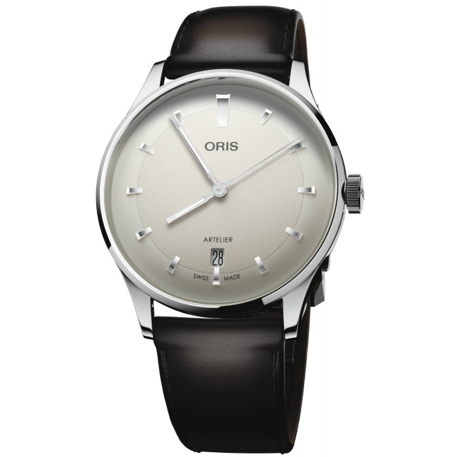 Oris Artelier Date ∅38 mm - 30 M, Esfera blanco, brazalete de piel marrón