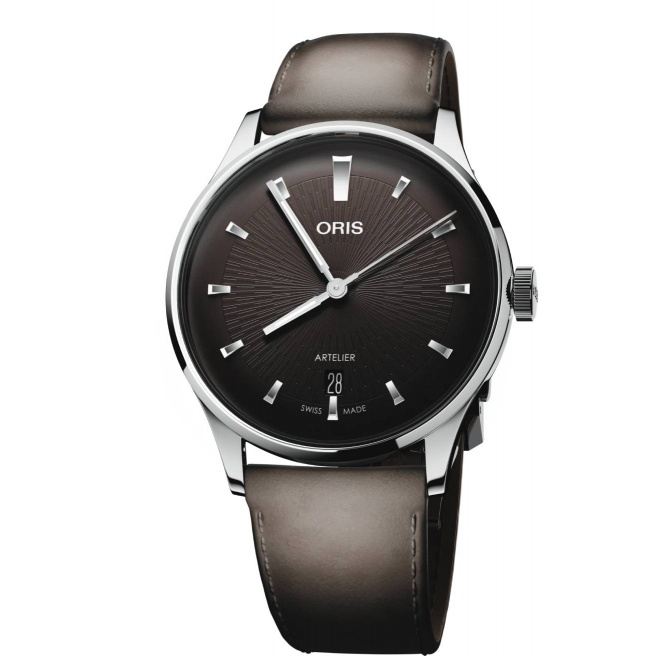 Oris Artelier Date ∅38 mm - 30 M, Esfera negra, brazalete de piel marrón