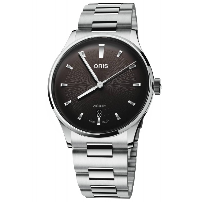 Oris Artelier Date ∅38 mm - 30 M, Esfera negra, brazalete de acero