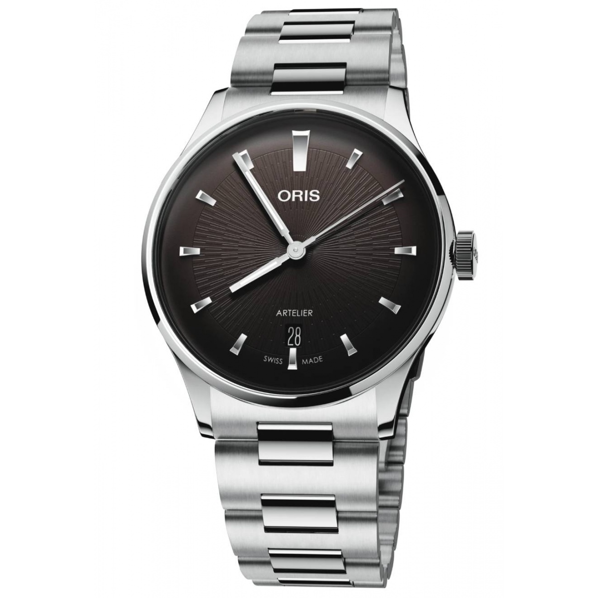 Oris Artelier Date ∅38 mm - 30 M, Esfera negra, brazalete de acero