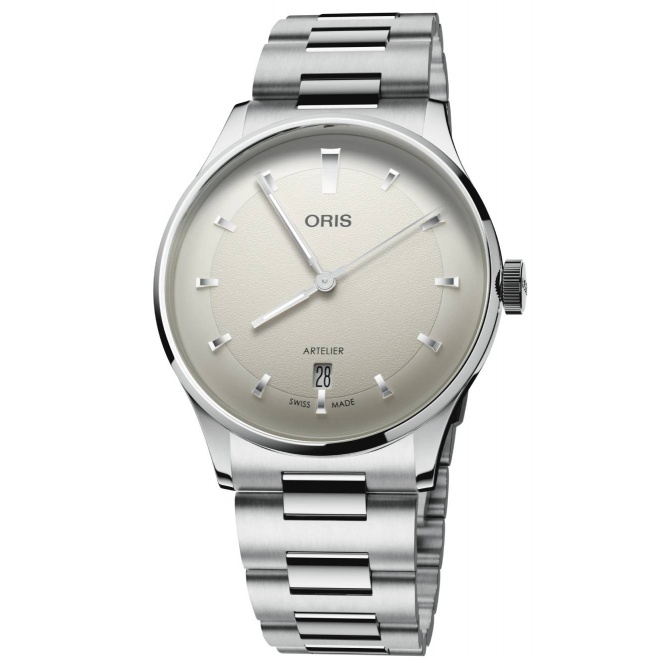 Oris Artelier Date ∅38 mm - 30 M, Esfera blanco, brazalete de acero