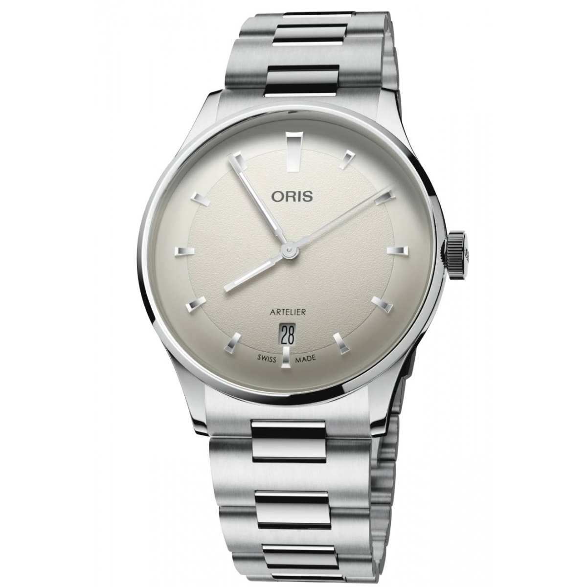 Oris Artelier Date ∅38 mm - 30 M, Esfera blanco, brazalete de acero