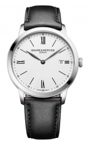 Baume & Mercier Classima 10884 Cuarzo, Fecha ∅40 mm - 50 M, Esfera blanca, correa negra