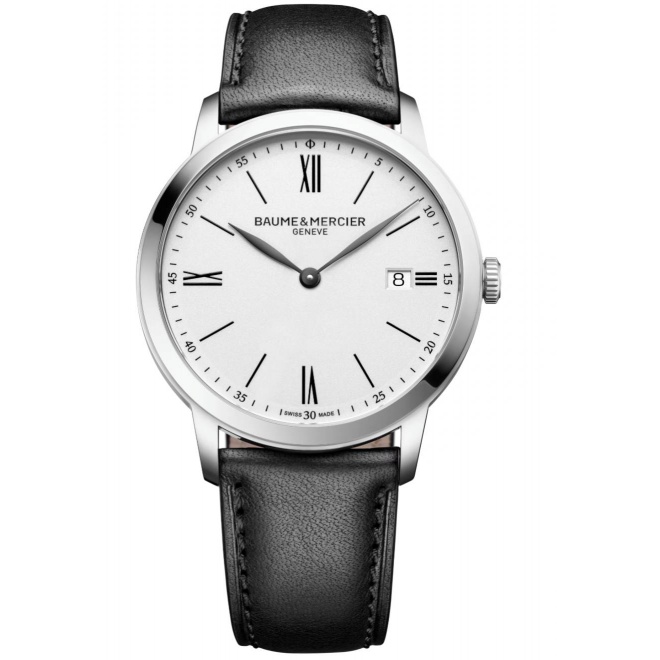 Baume & Mercier Classima 10884 Cuarzo, Fecha ∅40 mm - 50 M, Esfera blanca, correa negra