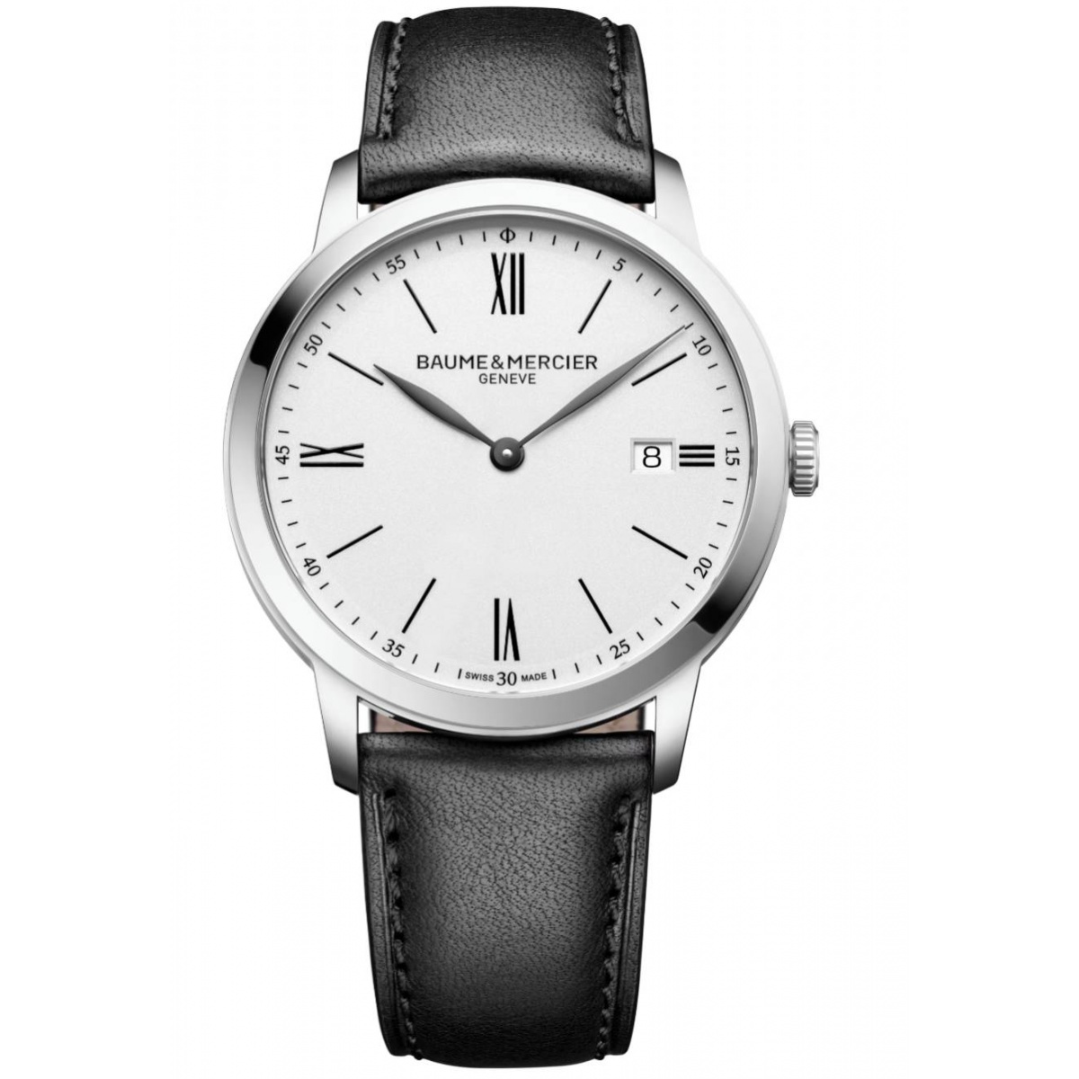 Baume & Mercier Classima 10884 Cuarzo, Fecha ∅40 mm - 50 M, Esfera blanca, correa negra