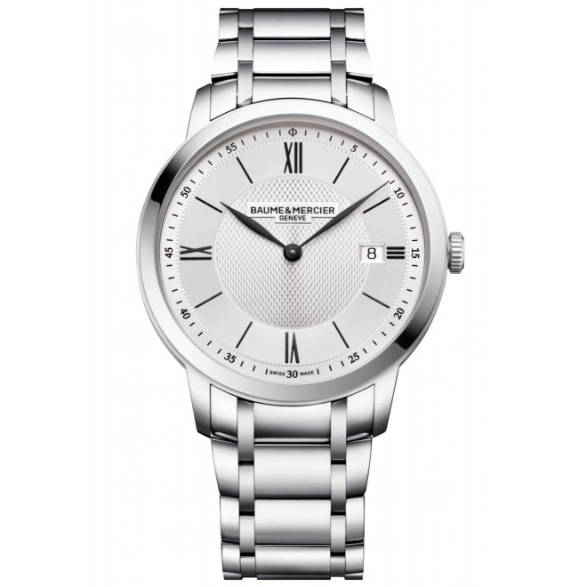 Baume & Mercier Classima 10883 Cuarzo, Fecha ∅40 mm - 50 M, Esfera plateada, brazalete de acero