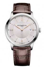 Baume & Mercier Classima 10884 Cuarzo, Fecha ∅40 mm - 50 M, Esfera blanca, correa marrón