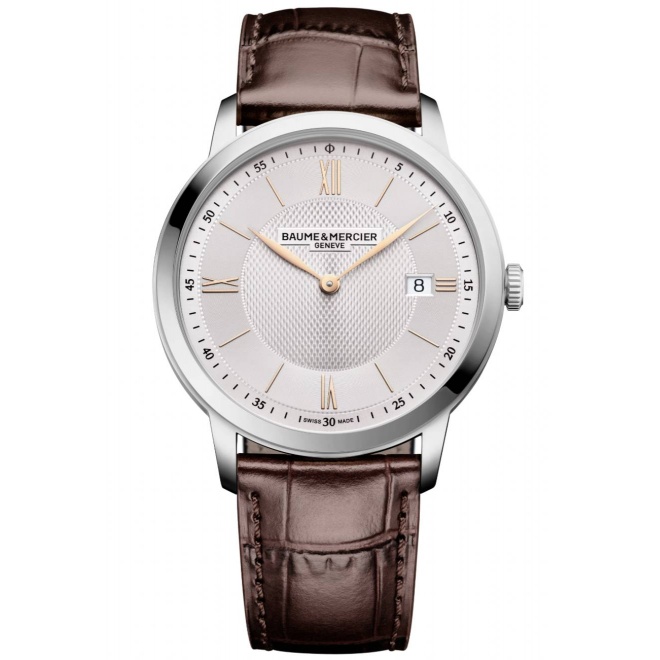 Baume & Mercier Classima 10884 Cuarzo, Fecha ∅40 mm - 50 M, Esfera blanca, correa marrón