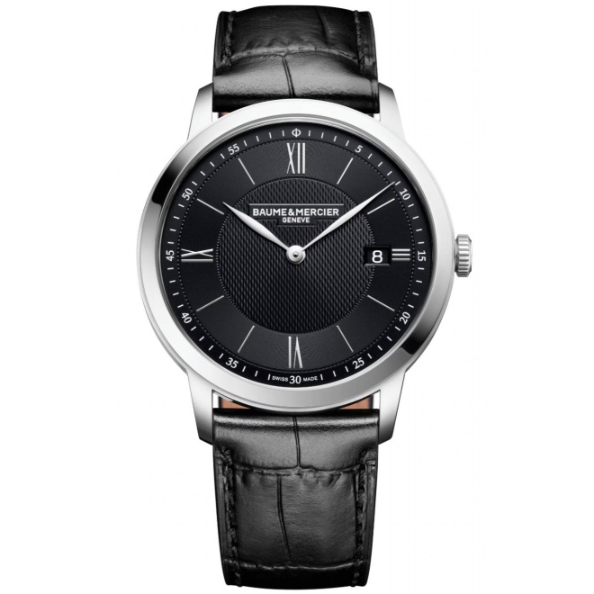 Baume & Mercier Classima 10881 Cuarzo, Fecha ∅40 mm - 50 M, Esfera negra, correa negra