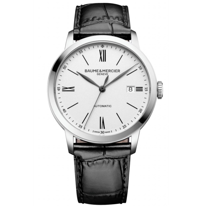 Baume & Mercier Classima 10874 Automático, Fecha ∅40 mm - 50 M, Esfera blanca, correa negra