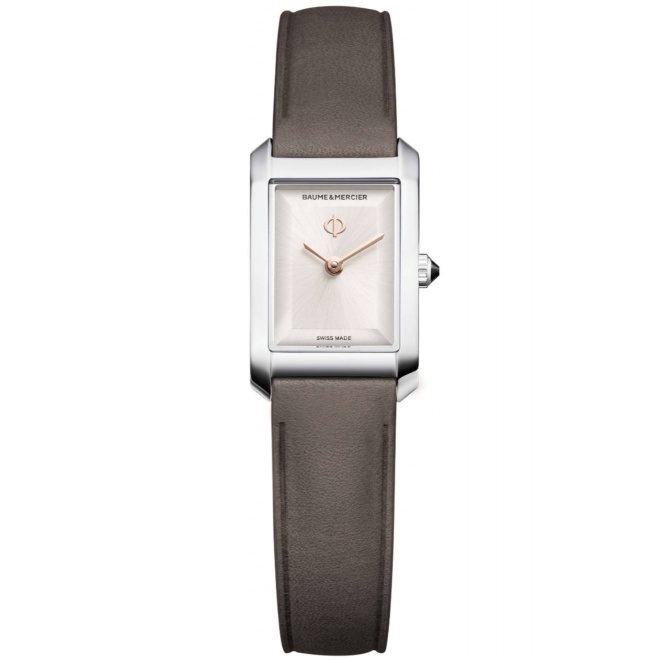 Baume & Mercier Hampton 10859 Cuarzo, 28 X 17,75MM - 50 M, Esfera plateada, correa marrón