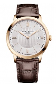 Baume & Mercier Classima 10857 Cuarzo, Fecha ∅40 mm - 50 M, Esfera plateada, correa marrón