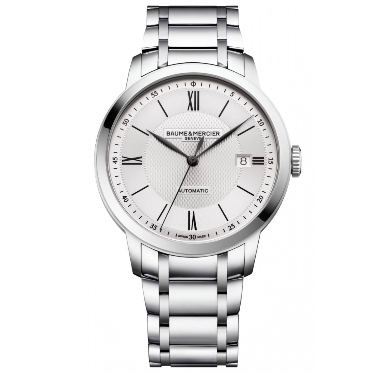 Baume & Mercier Classima 10854 Automático, Fecha ∅40 mm - 50 M, Esfera plateada, brazalete de acero