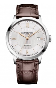 Baume & Mercier Classima 10853 Automático, Fecha ∅40 mm - 50 M, Esfera plateada, correa marrón