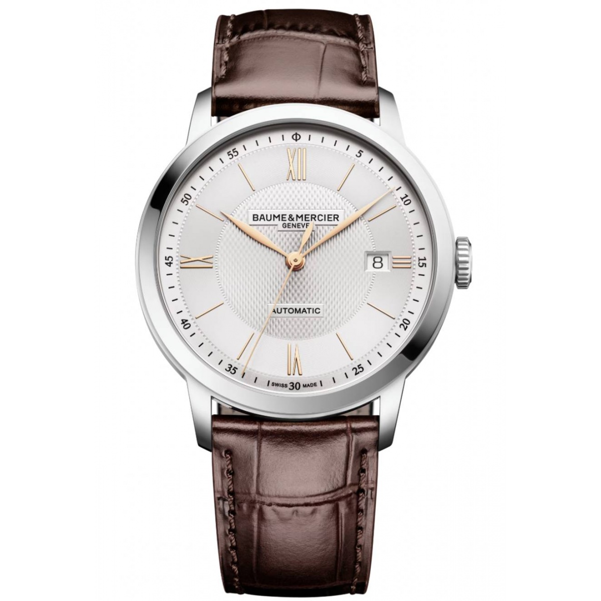 Baume & Mercier Classima 10853 Automático, Fecha ∅40 mm - 50 M, Esfera plateada, correa marrón