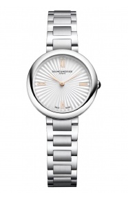 Joia de Baume & Mercier 10848 Cuarzo ∅28 mm - 50 M, Esfera plateada, brazalete de acero