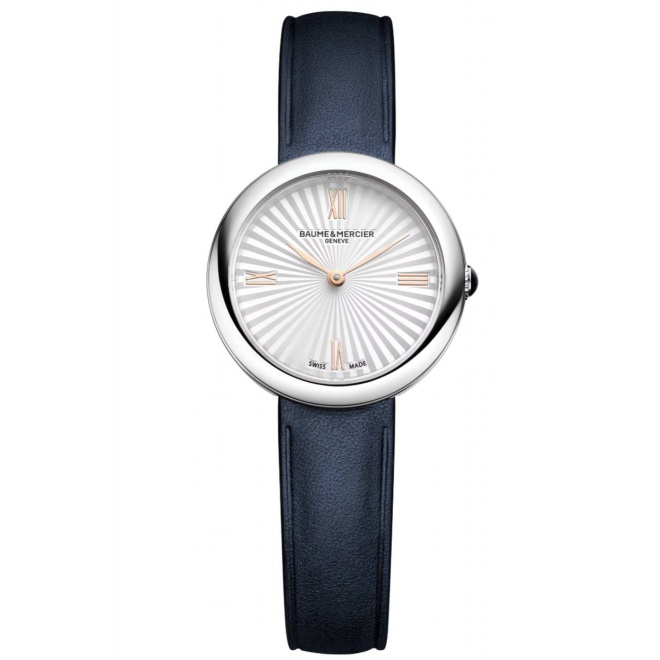 Joia de Baume & Mercier 10847 Cuarzo ∅28 mm - 50 M, Esfera plateada, correa azul