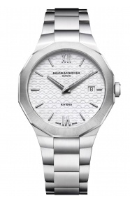 Baume & Mercier Riviera 10845 Cuarzo, Fecha ∅39 mm - 50 M, Esfera blanco, brazalete de acero