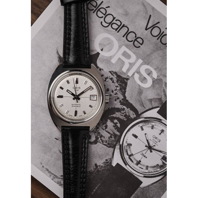 Oris Heritage Star Edition ∅35 mm - 5 ATM, Esfera gris, brazalete de piel negra