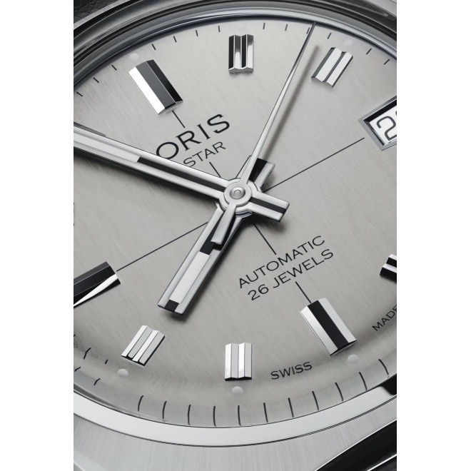 Oris Heritage Star Edition ∅35 mm - 5 ATM, Esfera gris, brazalete de piel negra