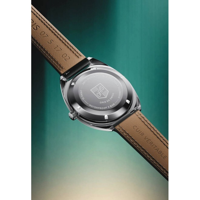 Oris Heritage Star Edition ∅35 mm - 5 ATM, Esfera gris, brazalete de piel negra