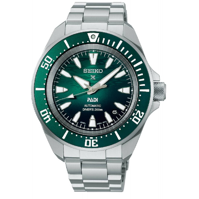 Seiko PProspex Samurai Diver 41,7 PADI verde ∅41,7 mm - 200M, Esfera verde, brazalete de acero