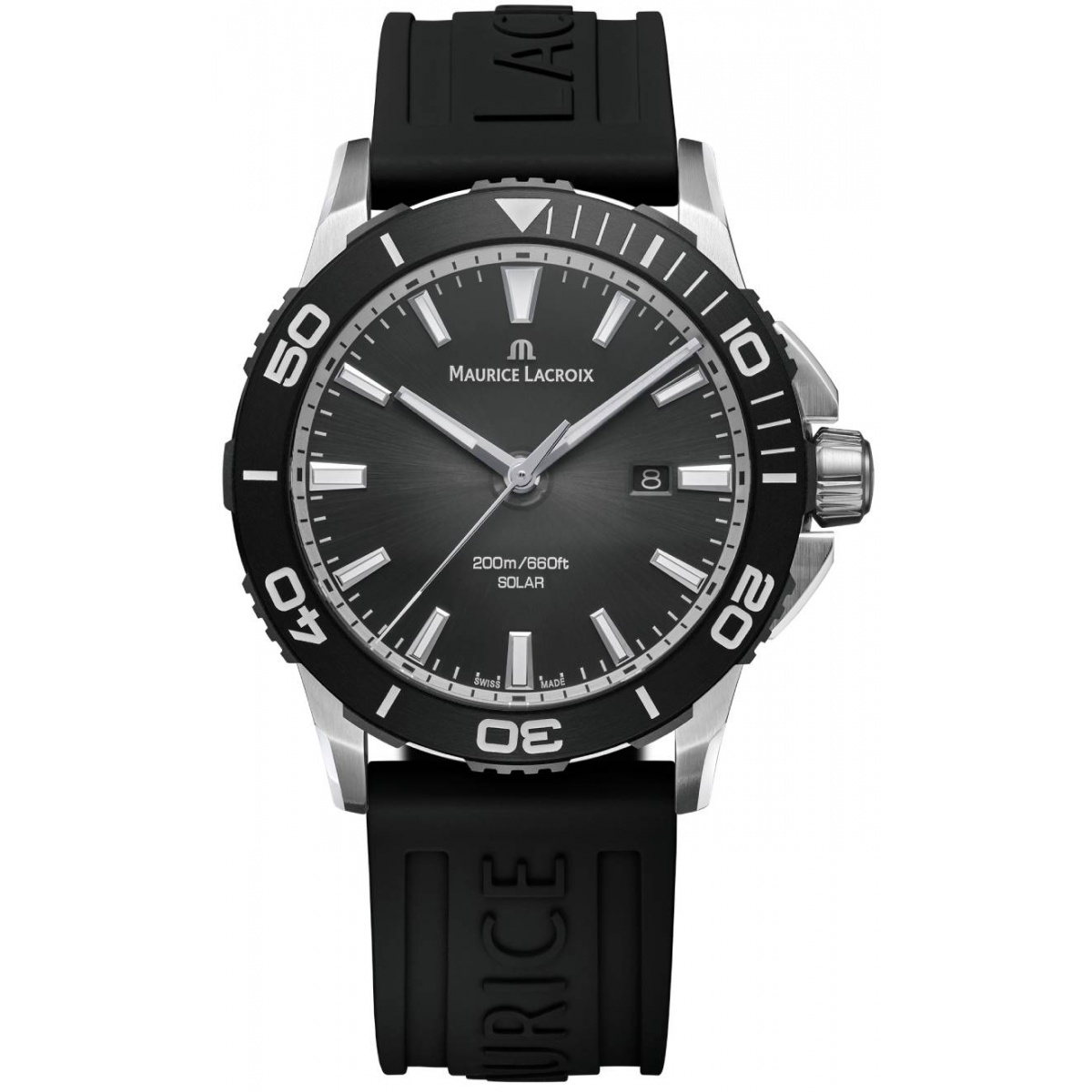 Maurice Lacroix PONTOS S Diver Solar 41mm ∅41 mm - 200 M, Esfera negra, caucho negro