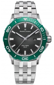 Maurice Lacroix PONTOS S Diver Solar 41mm ∅41 mm - 200 M, Esfera negra, bisel verde, brazalete de acero