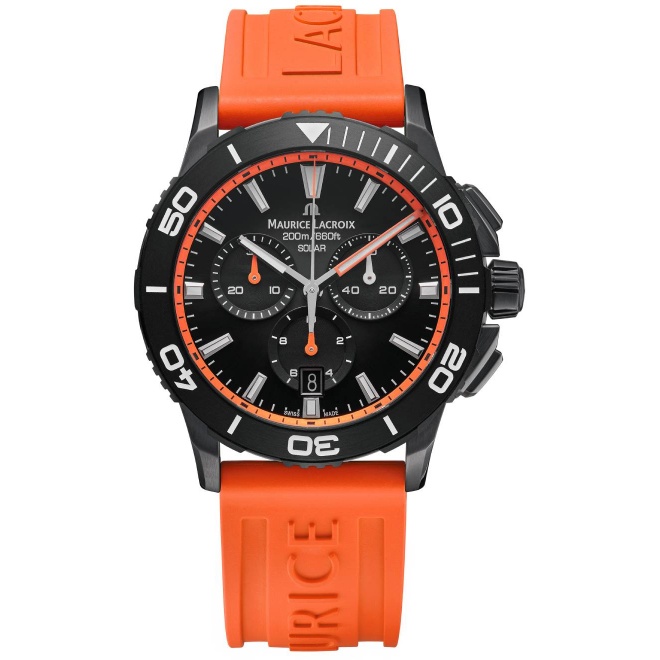 Maurice Lacroix PONTOS S Diver Chrono Solar 41mm Special Ed ∅41 mm - 200 M, Esfera negra y naranja, caucho naranja