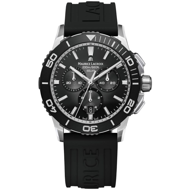 Maurice Lacroix PONTOS S Diver Chrono Solar 41mm ∅41 mm - 200 M, Esfera negra, caucho negro