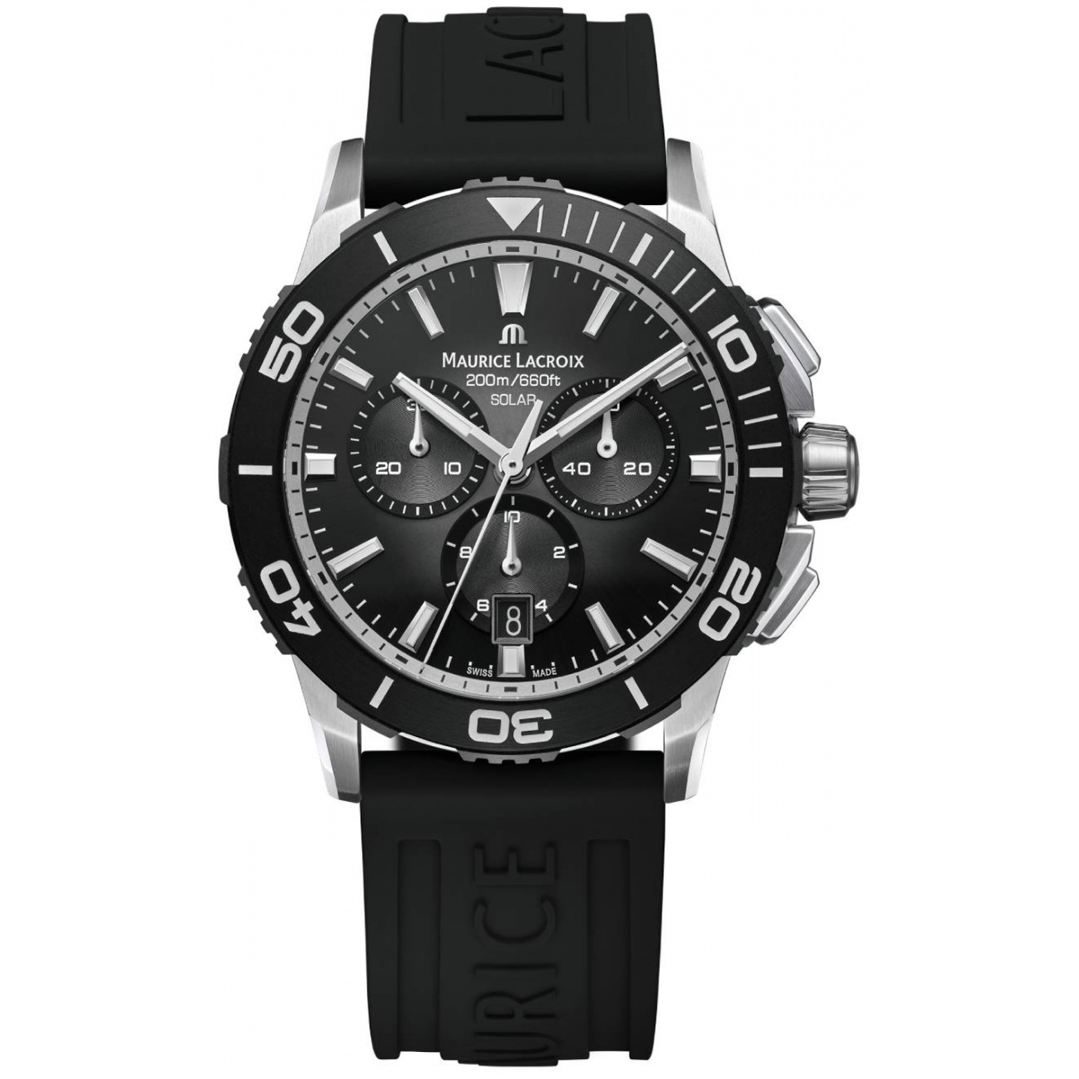 Maurice Lacroix PONTOS S Diver Chrono Solar 41mm ∅41 mm - 200 M, Esfera negra, caucho negro