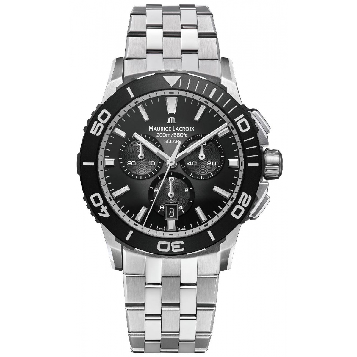 Maurice Lacroix PONTOS S Diver Chrono Solar 41mm ∅41 mm - 200 M, Esfera negra, brazalete de acero