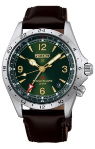 Seiko Prospex Alpinist Mechanical GMT Verde ∅39,5 mm - 200M, Esfera verde, brazalete de piel marrón