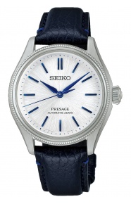 Seiko Presage Classic Esfera Shironeri 145º EL ∅36 mm - 100M, Esfera blanca, brazalete de piel azul
