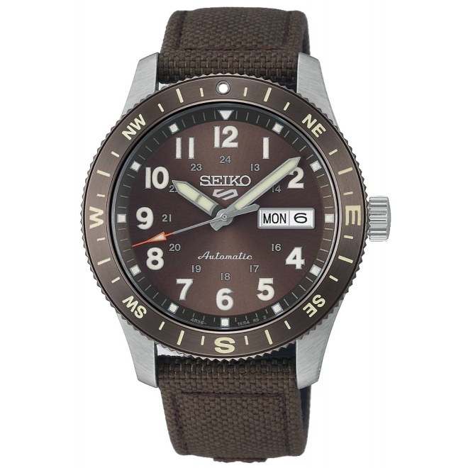 Seiko 5 Sports Field 41 mm Nylon Esfera Marrón ∅41 mm - 100M, Esfera marrón, correa marrón