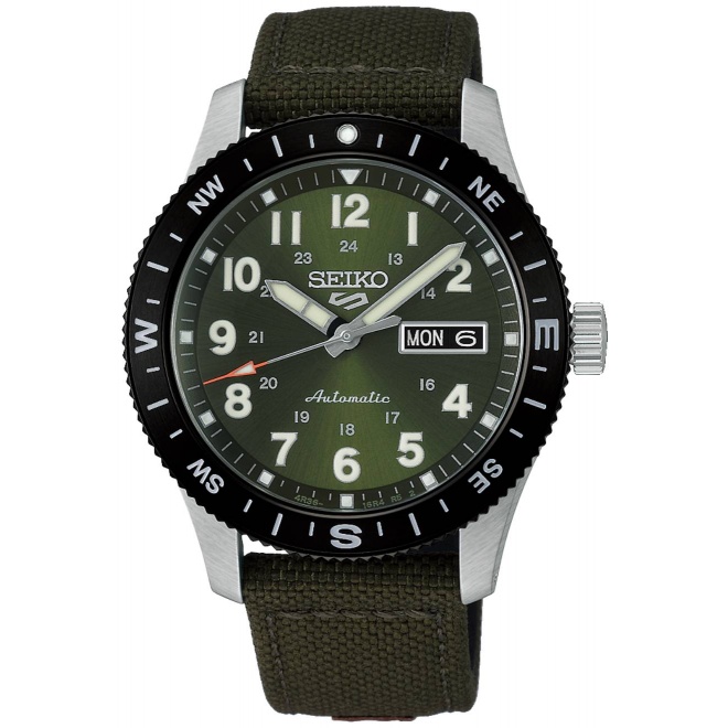 Seiko 5 Sports Field 41 mm Nylon Esfera Caqui ∅41 mm - 100M, Esfera caqui, correa de nylon verde