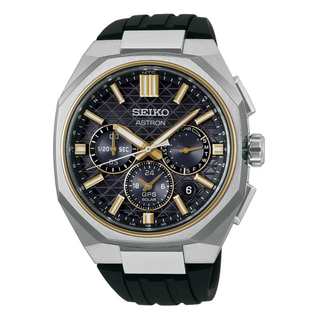 Seiko Astron Solar 5X63 Crono Silicona Gris ∅43,4 mm - 100M, Esfera negra, brazalete de caucho