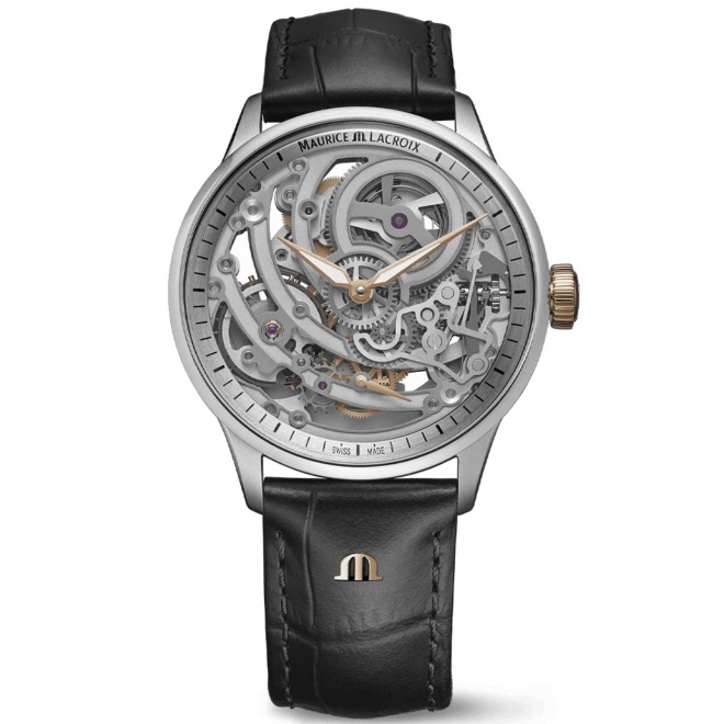 Maurice Lacroix 1975 Master Skeleton ∅43 mm - 5 ATM, Esfera gris, correa de piel negra