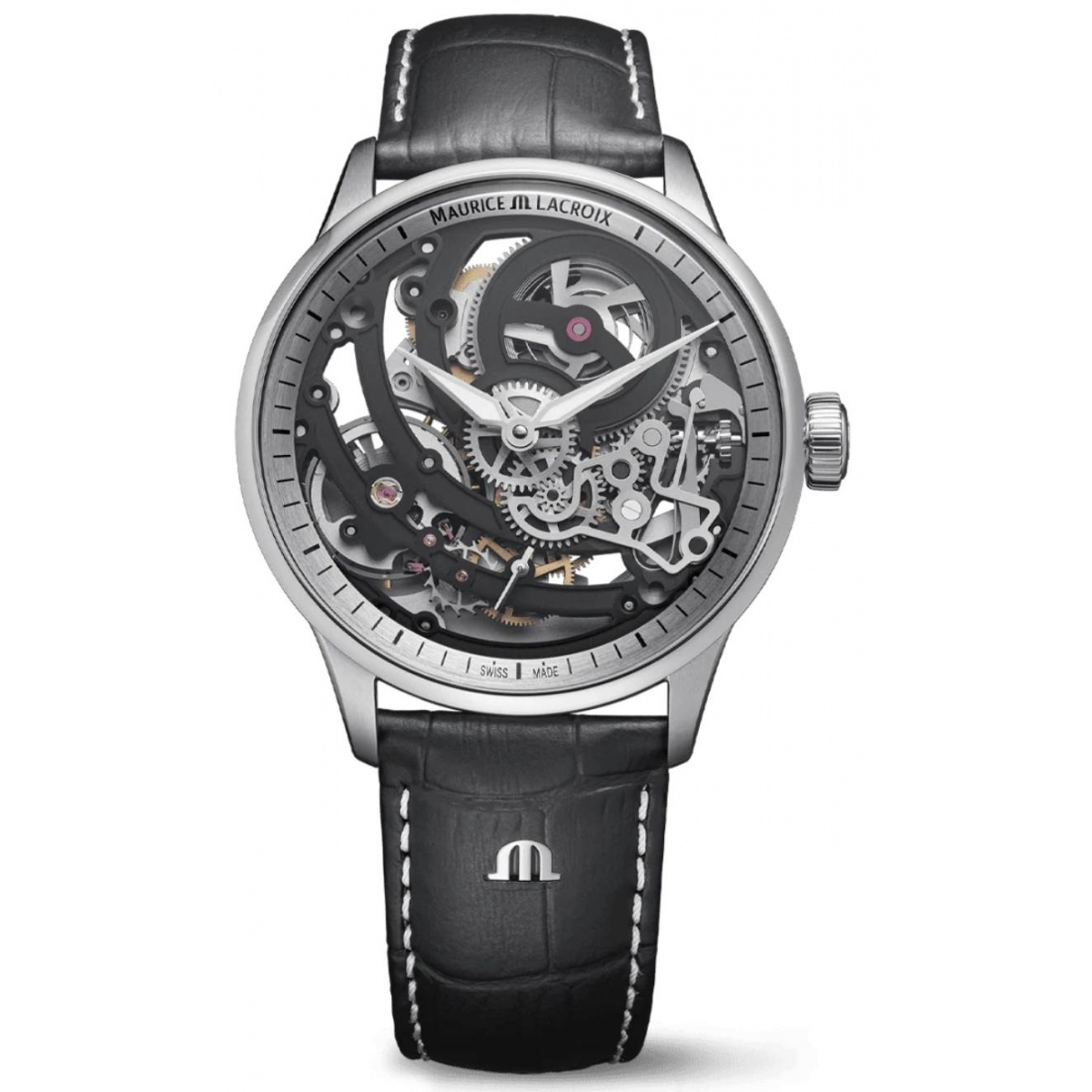 Maurice Lacroix 1975 Master Skeleton ∅43 mm - 5 ATM, Esfera negra, correa de piel negra