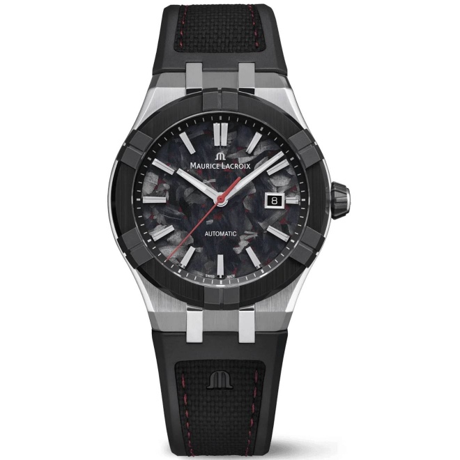 Maurice Lacroix Aikon-IC Frozen Carbon ∅43 mm - 10 ATM, Esfera negra y roja, caucho.