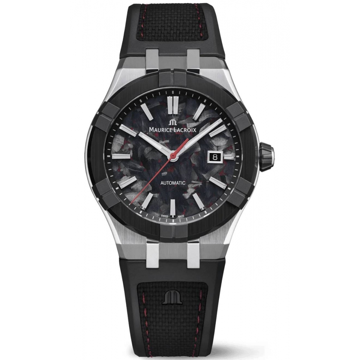 Maurice Lacroix Aikon-IC Frozen Carbon ∅43 mm - 10 ATM, Esfera negra y roja, caucho.