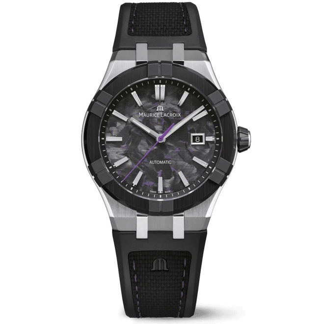 Maurice Lacroix Aikon-IC Frozen Carbon ∅43 mm - 10 ATM, Esfera negra y violeta, caucho.