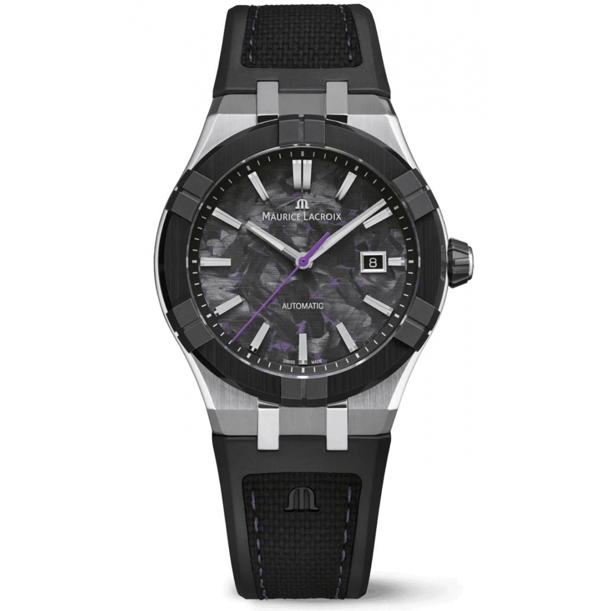 Maurice Lacroix Aikon-IC Frozen Carbon ∅43 mm - 10 ATM, Esfera negra y violeta, caucho.