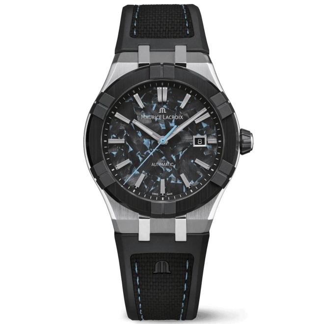 Maurice Lacroix Aikon-IC Frozen Carbon ∅43 mm - 10 ATM, Esfera negra y azul, caucho.