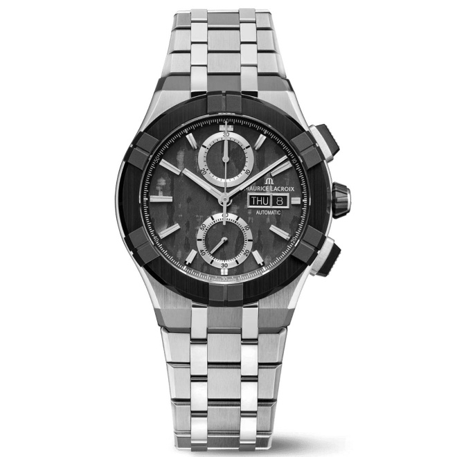 Maurice Lacroix Aikon-IC Carbon UD Chronograph ∅43 mm - 10 ATM, Esfera negra, brazalete de acero.