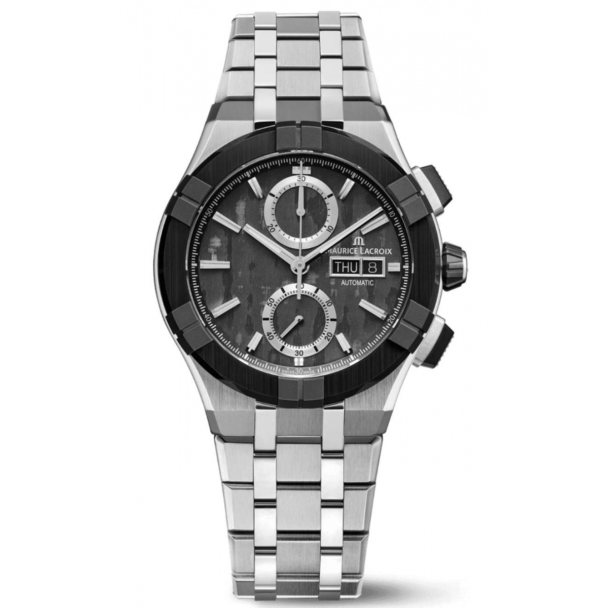 Maurice Lacroix Aikon-IC Carbon UD Chronograph ∅43 mm - 10 ATM, Esfera negra, brazalete de acero.