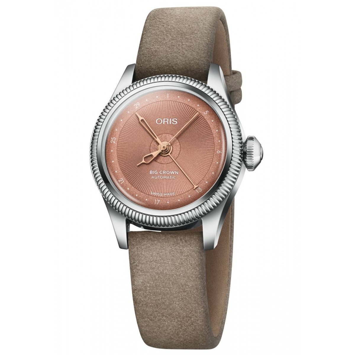 Oris Big Crown Pointer Date ∅29 mm - 5 BAR, Esfera rosa, correa de piel