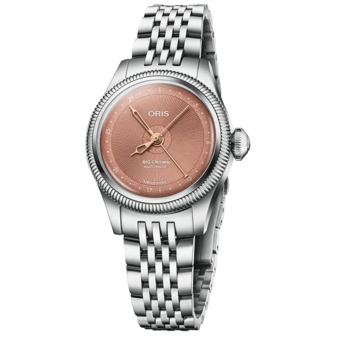 Oris Big Crown Pointer Date ∅29 mm - 5 BAR, Esfera rosa, brazalete de acero
