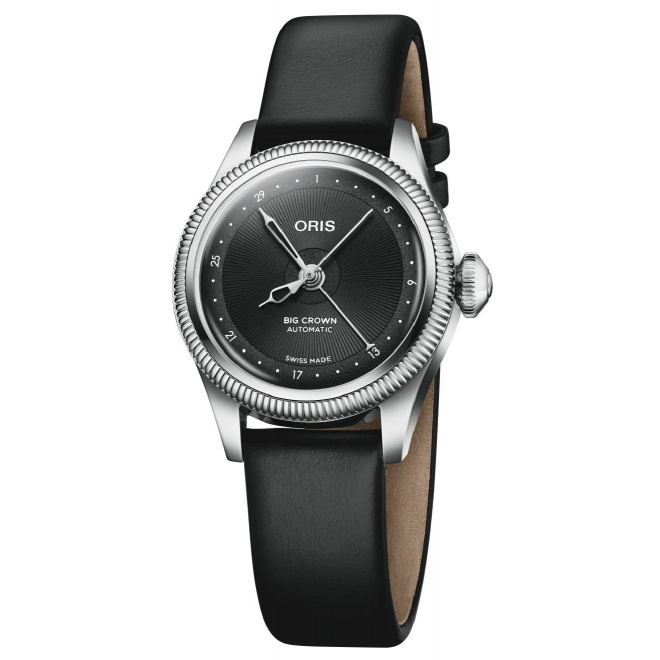Oris Big Crown Pointer Date ∅29 mm - 5 BAR, Esfera negra, correa de piel